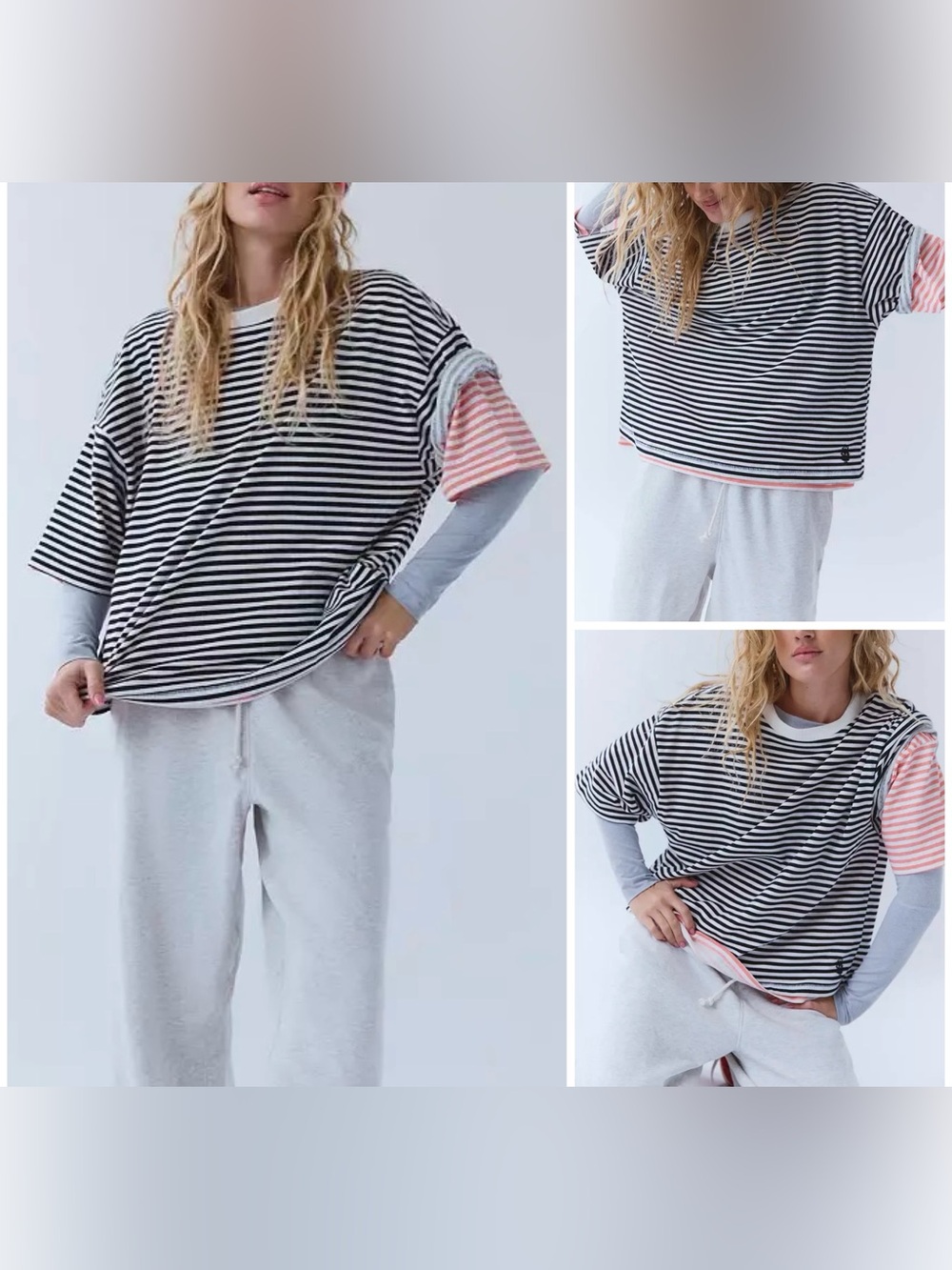 NWT Free People FP Movement Tackle Court Stripe Tee - black white stripe - S